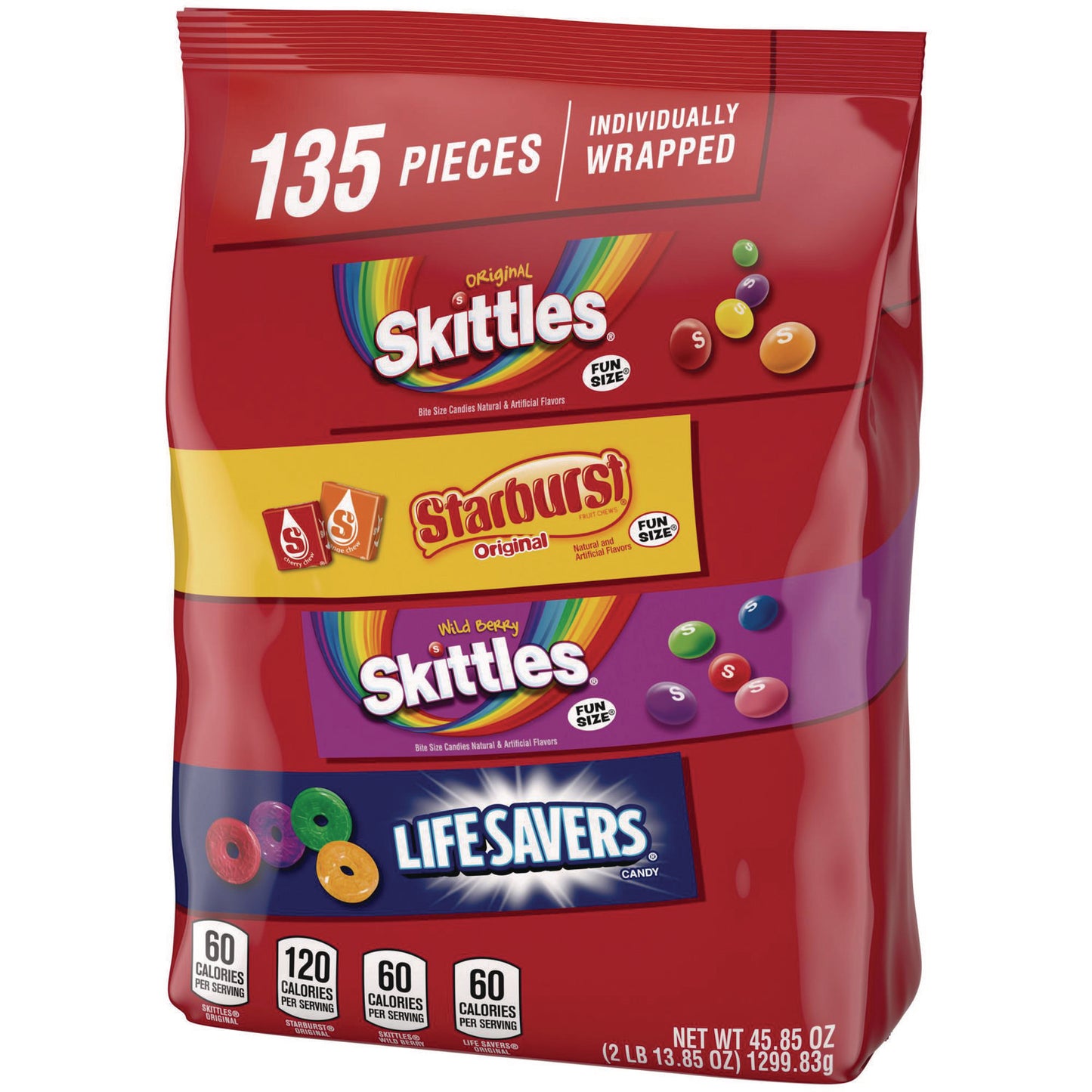 Mars Skittles, Starburst and Life Savers Fun Size Fruity Candy Assortment, 45.85 oz Bag, 135 Pieces, Individually Wrapped (29689)