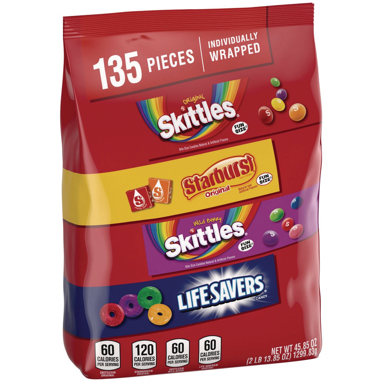 Mars Skittles, Starburst and Life Savers Fun Size Fruity Candy Assortment, 45.85 oz Bag, 135 Pieces, Individually Wrapped (29689)