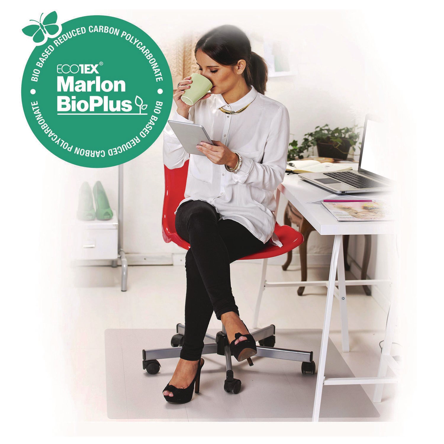 Floortex Ecotex Marlon BioPlus Rectangular Polycarbonate Chair Mat for Hard Floors, Rectangular, 45" w x 53" l, Clear (NRCMFLBS0003)