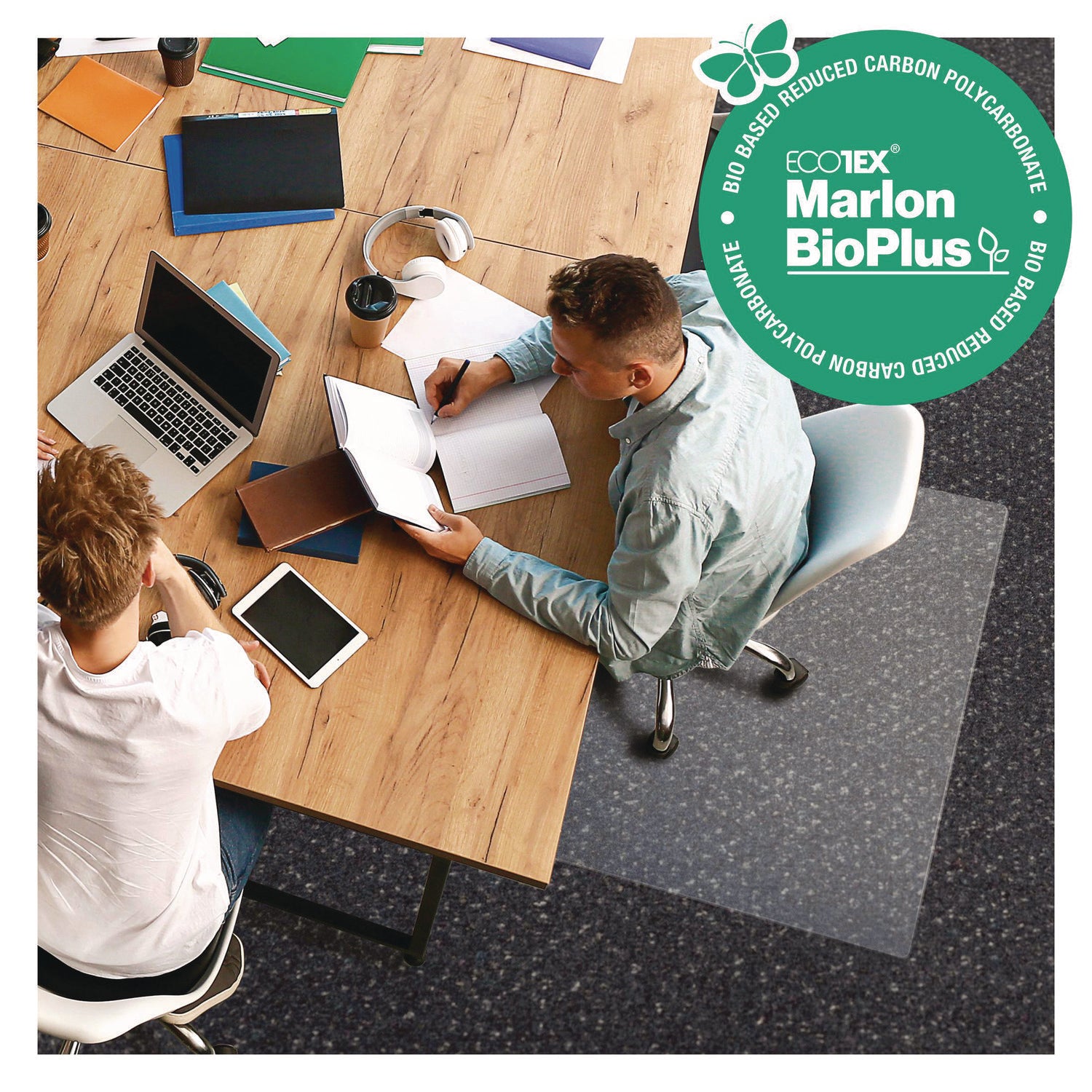 Floortex Ecotex Marlon BioPlus Rectangular Polycarbonate Chair Mat for Low/Medium Pile Carpets, Rectangular, 45" w  x 53" l, Clear (NRCMFLBG0003)