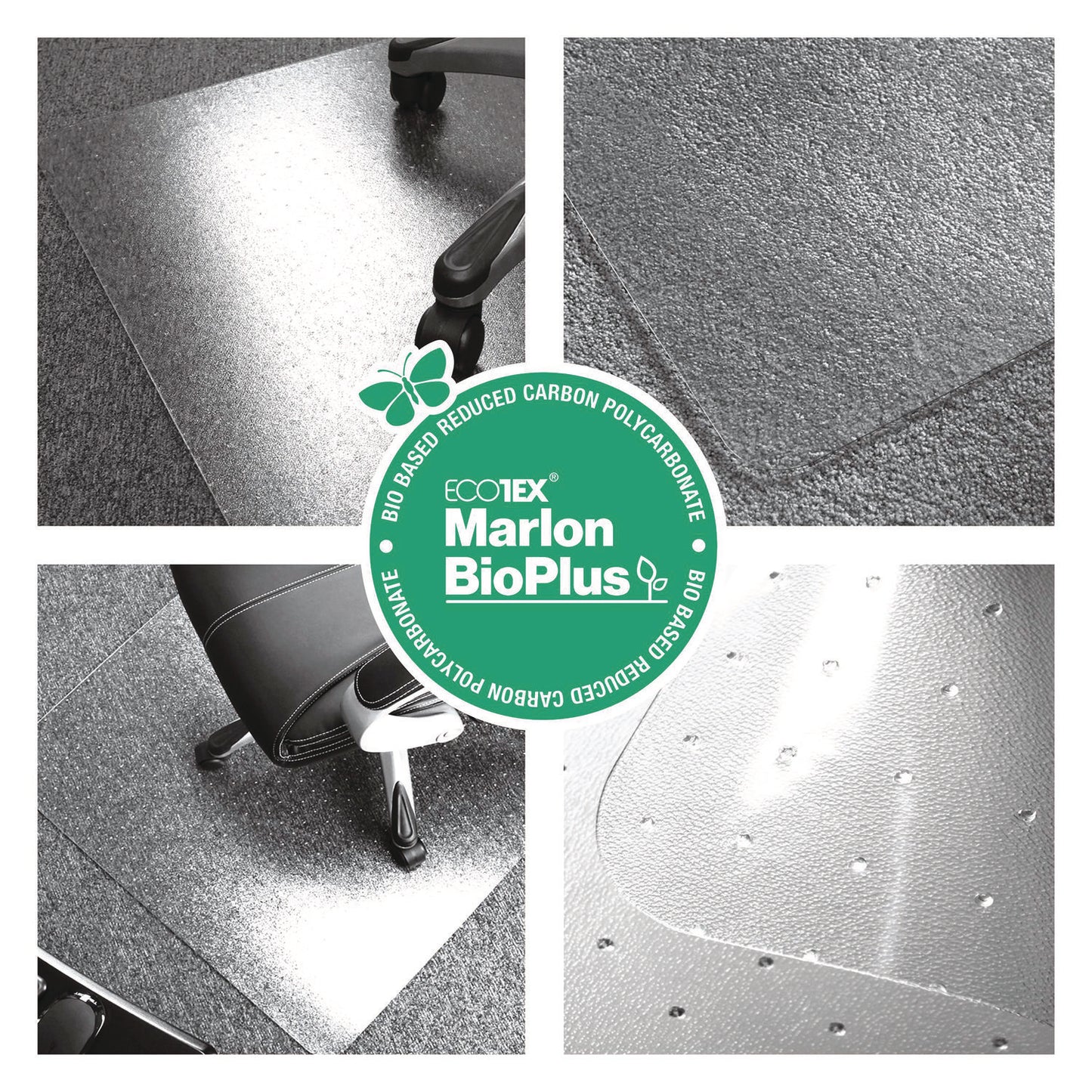 Floortex Ecotex Marlon BioPlus Rectangular Polycarbonate Chair Mat for Low/Medium Pile Carpets, Rectangular, 45" w  x 53" l, Clear (NRCMFLBG0003)