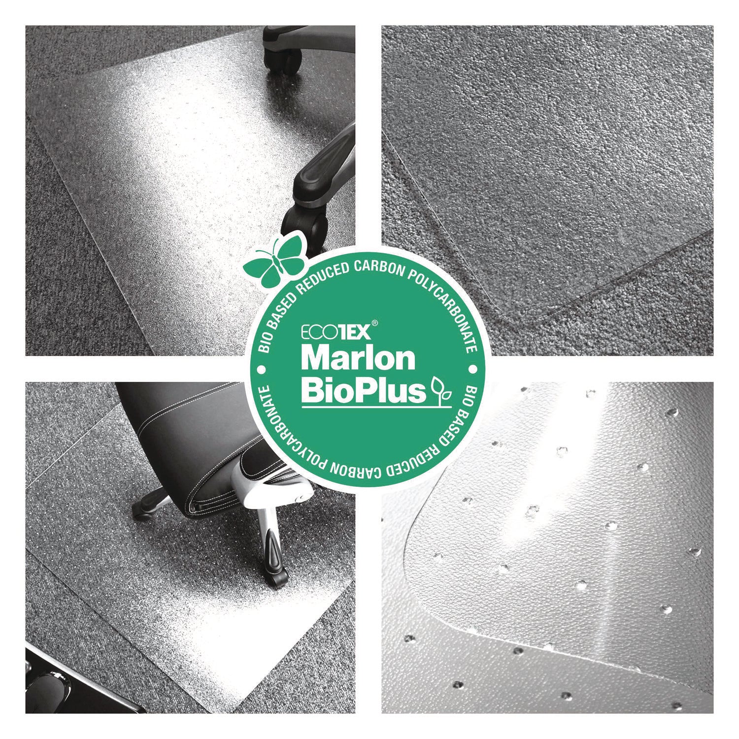 Floortex Ecotex Marlon BioPlus Rectangular Polycarbonate Chair Mat for Low/Medium Pile Carpets, Rectangular, 45" w  x 53" l, Clear (NRCMFLBG0003)