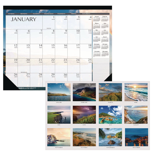 House of Doolittle Recycled Earthscapes Desk Pad Calendar, Seascapes Photography, 22 x 17, Black Binding/Corners,12-Month (Jan to Dec): 2025 (138)