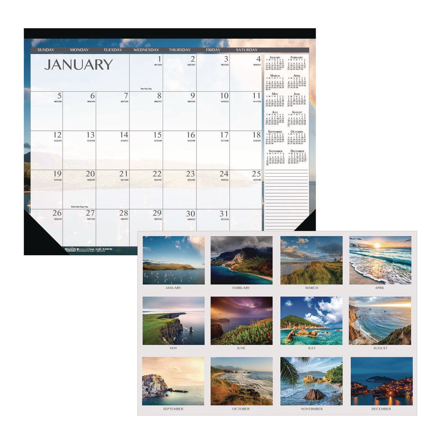 House of Doolittle Recycled Earthscapes Desk Pad Calendar, Seascapes Photography, 18.5 x 13, Black Binding/Corners,12-Month (Jan to Dec): 2025 (1386)