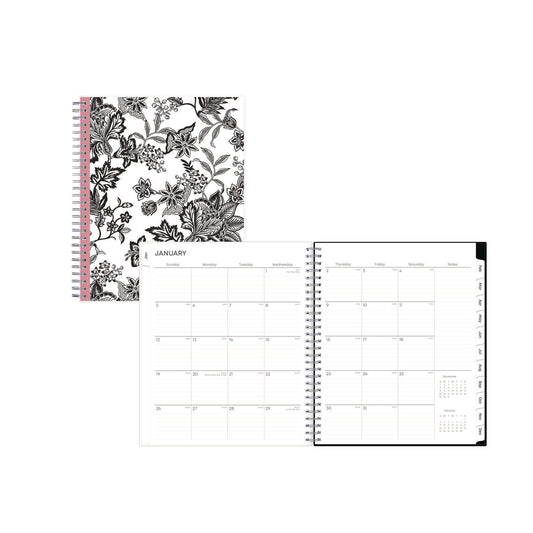 Blue Sky Analeis Monthly Planner, Floral Artwork, 10 x 8, White/Black/Coral Cover, 12-Month (Jan to Dec): 2025 (100004)