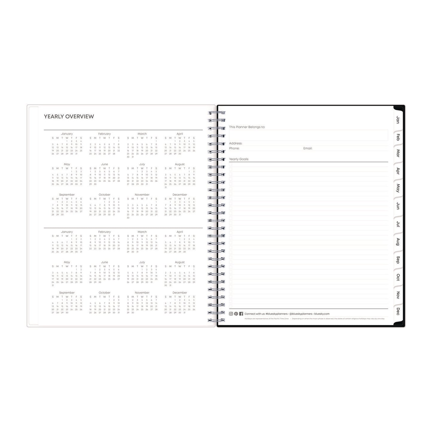 Blue Sky Analeis Monthly Planner, Floral Artwork, 10 x 8, White/Black/Coral Cover, 12-Month (Jan to Dec): 2025 (100004)