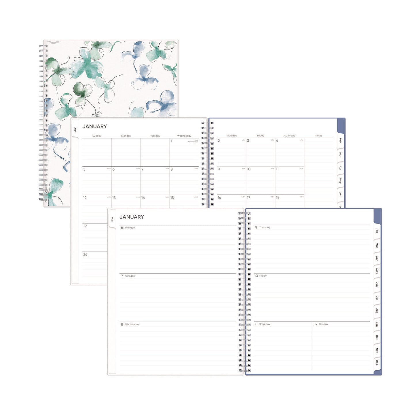 Blue Sky Lindley Weekly/Monthly Planner, Floral Artwork, 11 x 8.5, White/Blue/Green Cover, 12-Month (Jan to Dec): 2025 (100654)