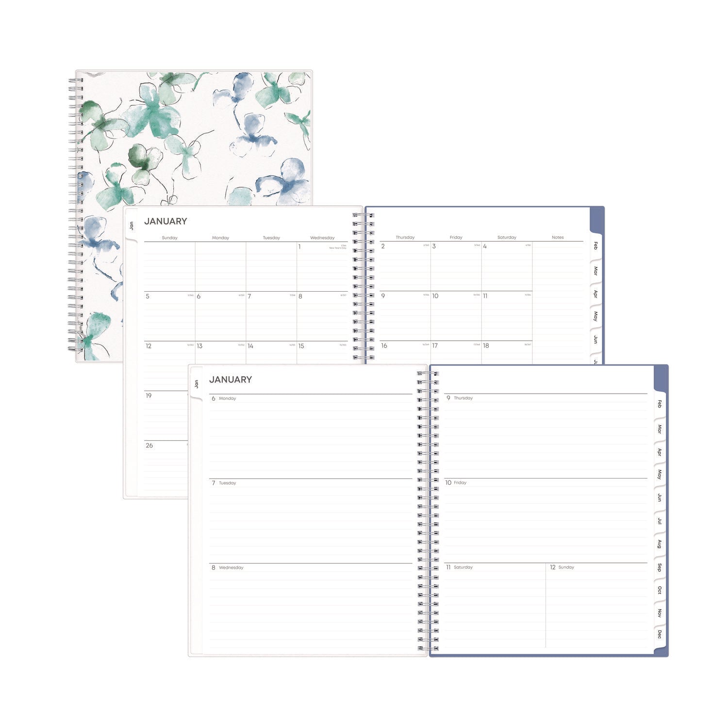 Blue Sky Lindley Weekly/Monthly Planner, Floral Artwork, 11 x 8.5, White/Blue/Green Cover, 12-Month (Jan to Dec): 2025 (100654)