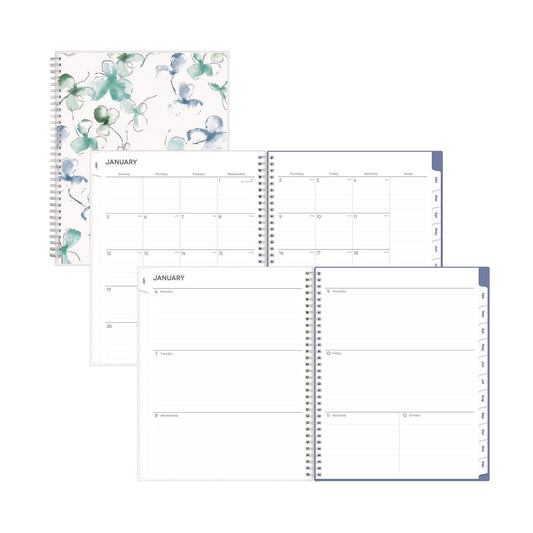 Blue Sky Lindley Weekly/Monthly Planner, Floral Artwork, 11 x 8.5, White/Blue/Green Cover, 12-Month (Jan to Dec): 2025 (100654)