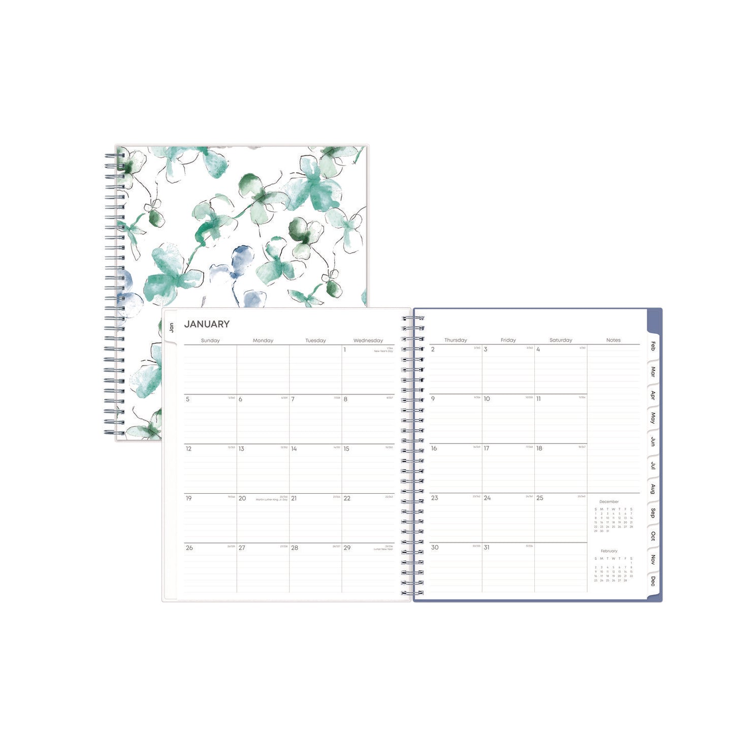 Blue Sky Lindley Monthly Planner, Floral Artwork, 10 x 8, White/Blue/Green Cover, 12-Month (Jan to Dec): 2025 (101582)