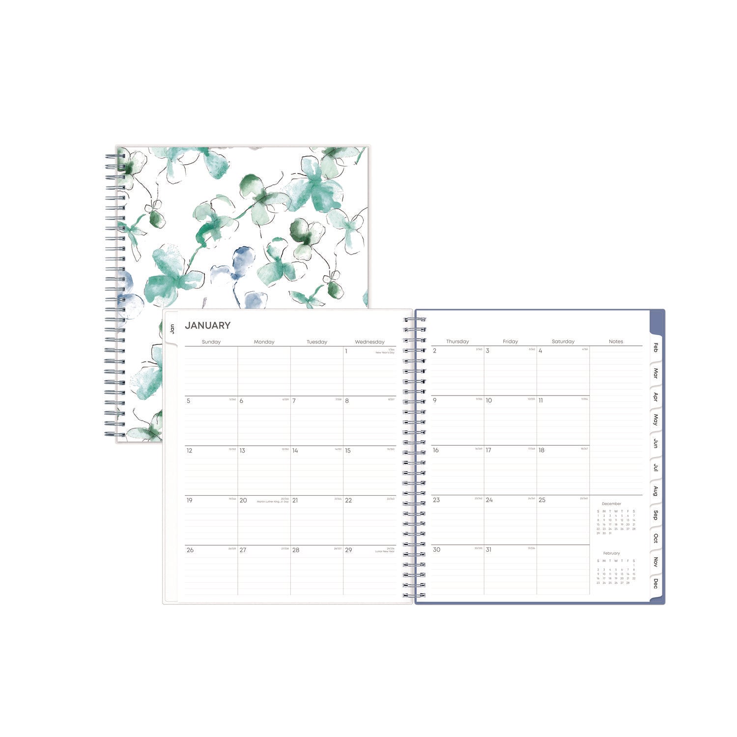 Blue Sky Lindley Monthly Planner, Floral Artwork, 10 x 8, White/Blue/Green Cover, 12-Month (Jan to Dec): 2025 (101582)