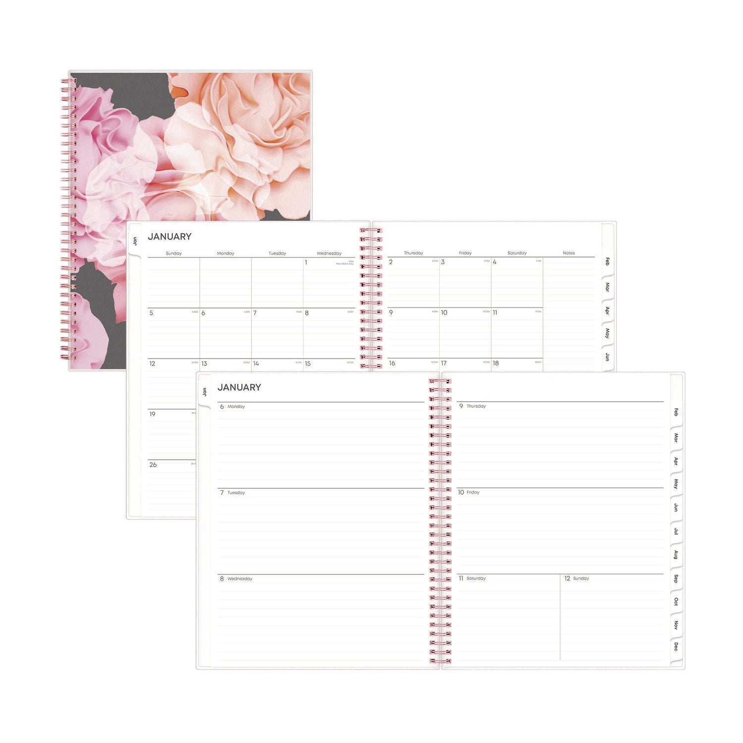 Blue Sky Joselyn Weekly/Monthly Planner, Floral Artwork, 11 x 8.5, Pink/Peach/Black Cover, 12-Month (Jan to Dec): 2025 (110394)