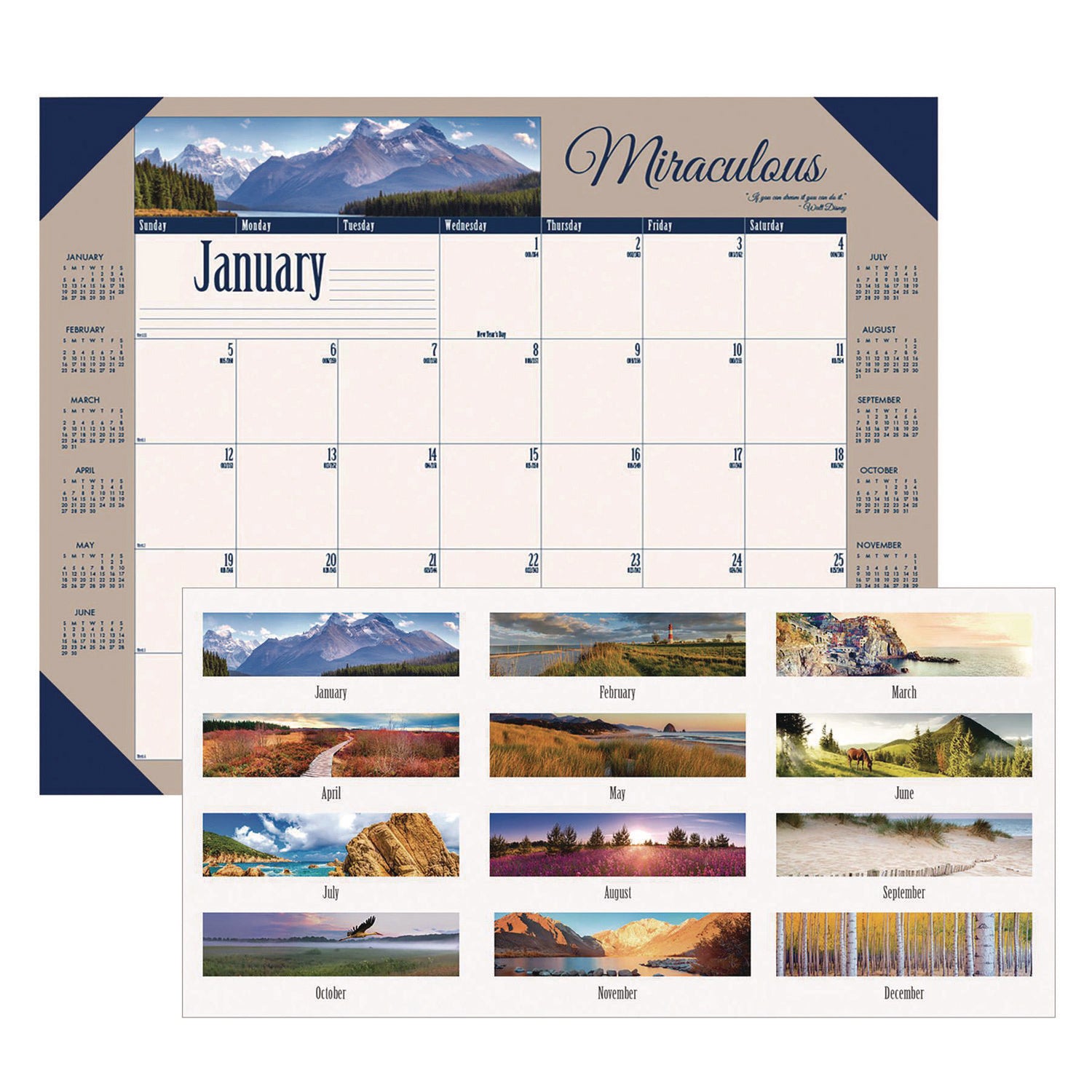 House of Doolittle Earthscapes Recycled Monthly Desk Pad Calendar, Motivational Photos, 22 x 17, Blue Binding/Corners, 12-Month (Jan-Dec): 2025 (175)