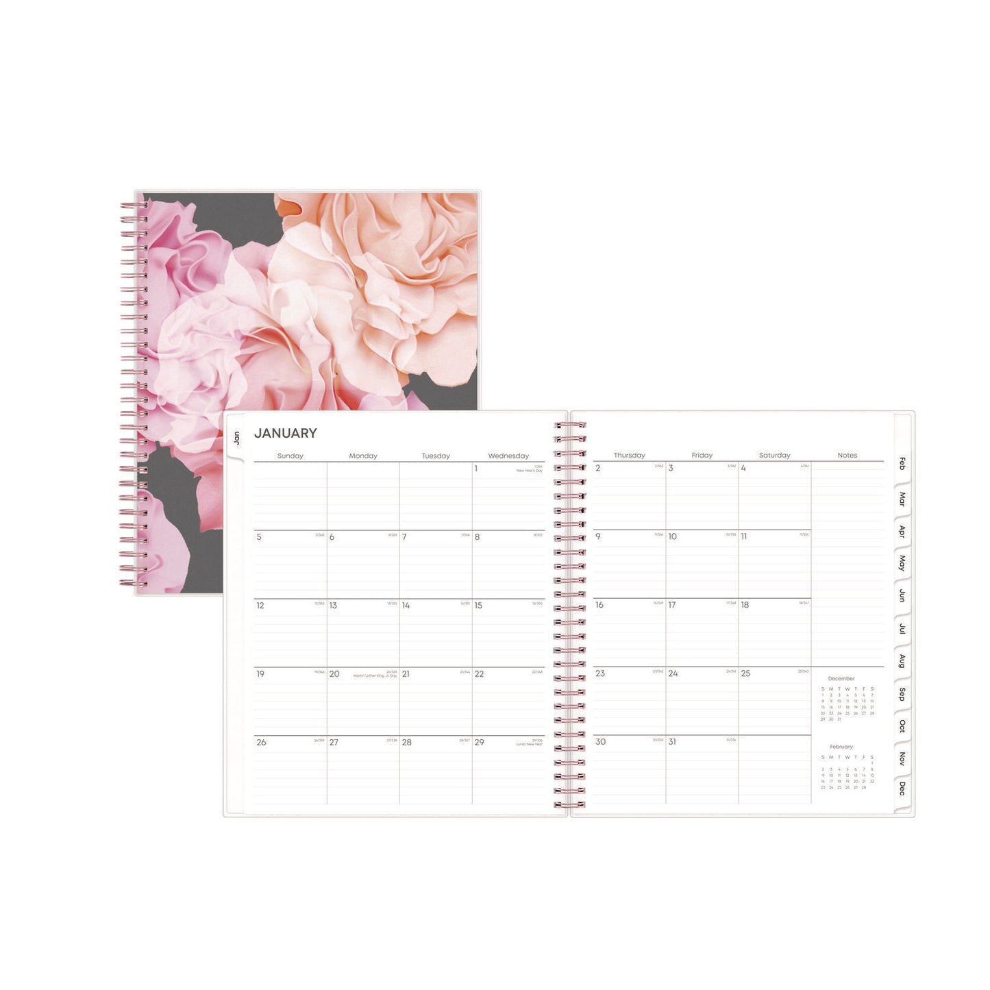 Blue Sky Joselyn Monthly Wirebound Planner, Floral Artwork, 10 x 8, Pink/Peach/Black Cover, 12-Month (Jan to Dec): 2025 (110395)