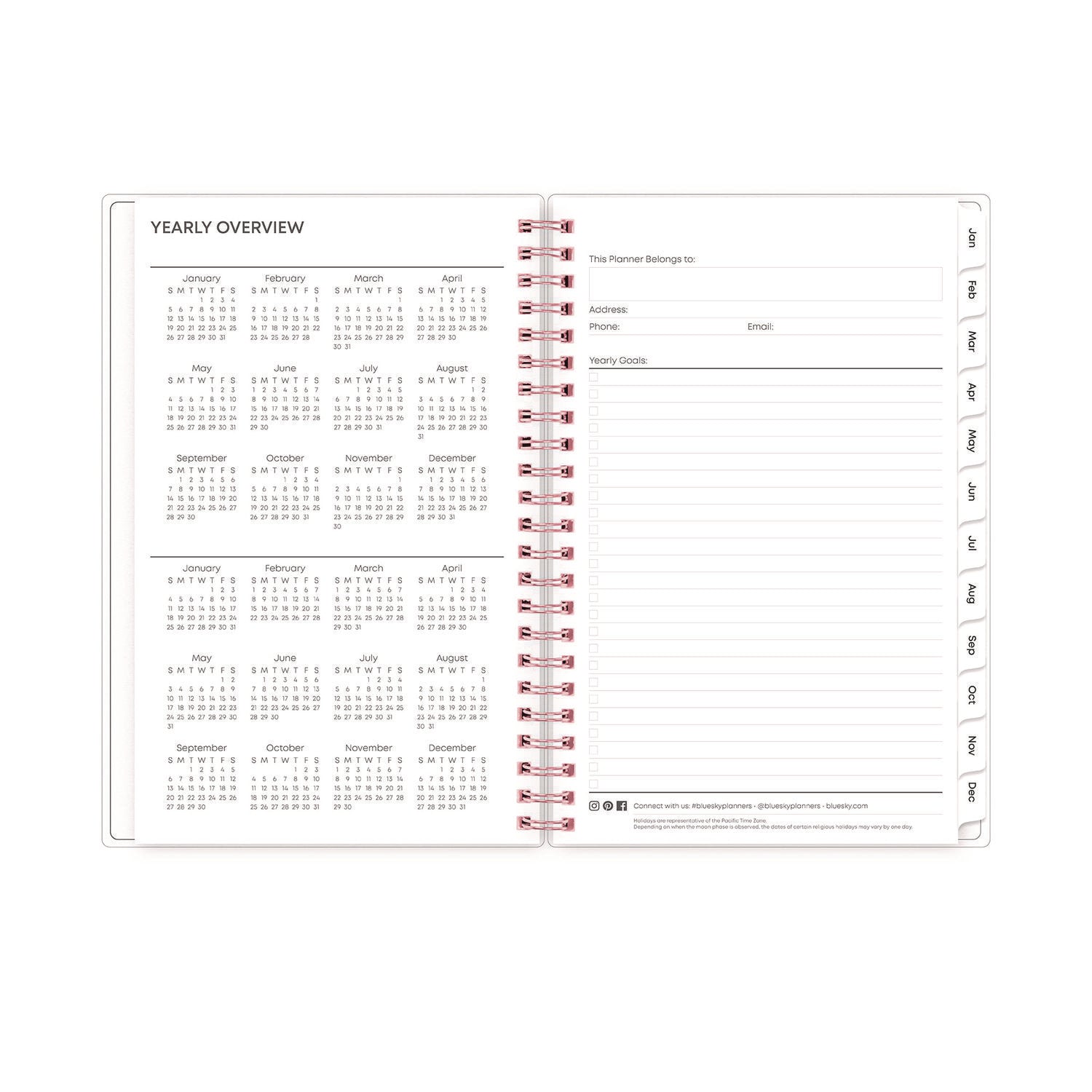 Blue Sky Joselyn Weekly/Monthly Planner, Floral Artwork, 8 x 5, Pink/Peach/Black Cover, 12-Month (Jan to Dec): 2025 (110396)