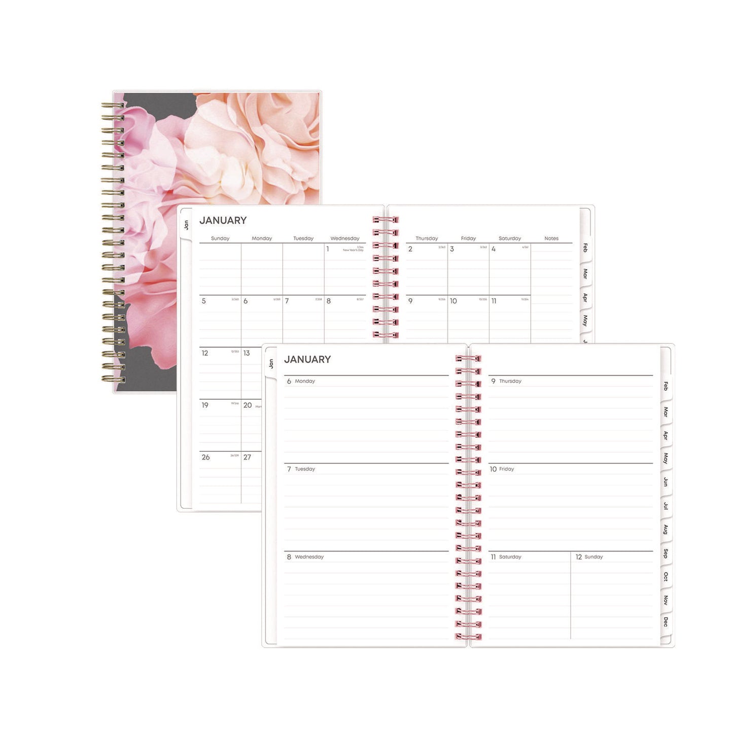 Blue Sky Joselyn Weekly/Monthly Planner, Floral Artwork, 8 x 5, Pink/Peach/Black Cover, 12-Month (Jan to Dec): 2025 (110396)