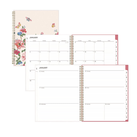 Blue Sky Fly By Frosted Weekly/Monthly Planner, Butterflies Artwork, 11 x 8.5, Blush/Pink Cover, 12-Month (Jan to Dec): 2025 (140195)