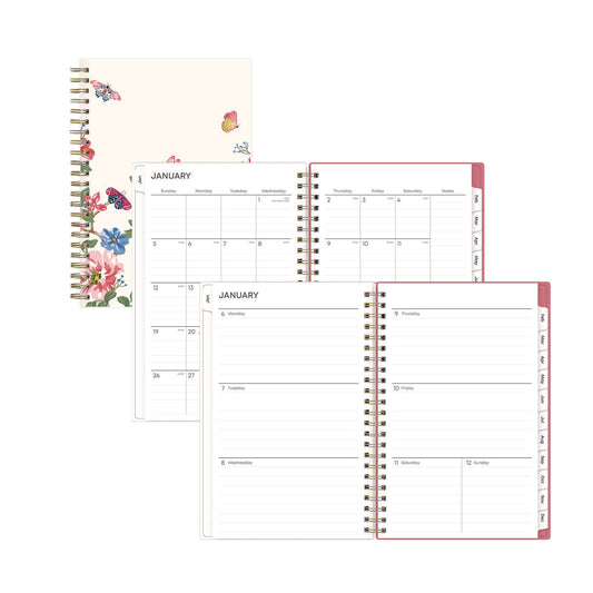 Blue Sky Fly By Frosted Weekly/Monthly Planner, Butterflies Artwork, 8 x 5, Blush/Pink Cover, 12-Month (Jan to Dec): 2025 (140196)