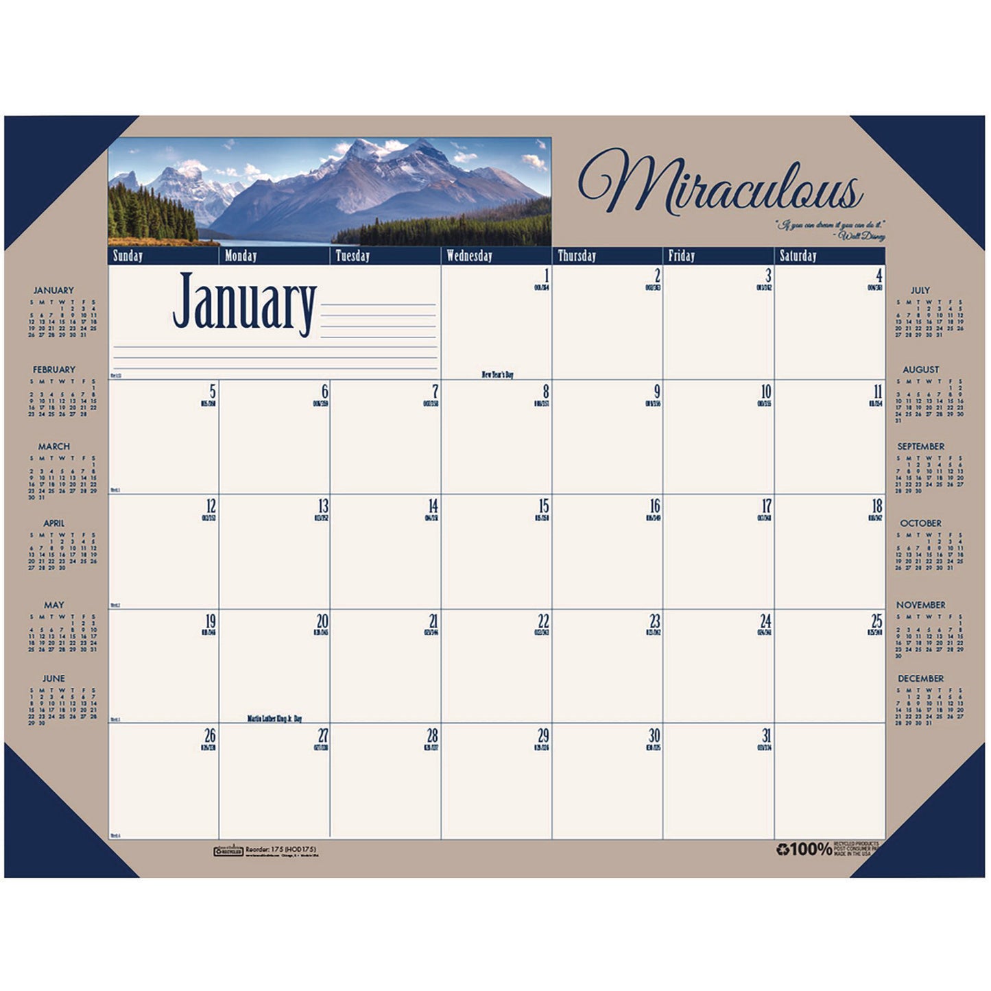 House of Doolittle Earthscapes Recycled Monthly Desk Pad Calendar, Motivational Photos, 22 x 17, Blue Binding/Corners, 12-Month (Jan-Dec): 2025 (175)