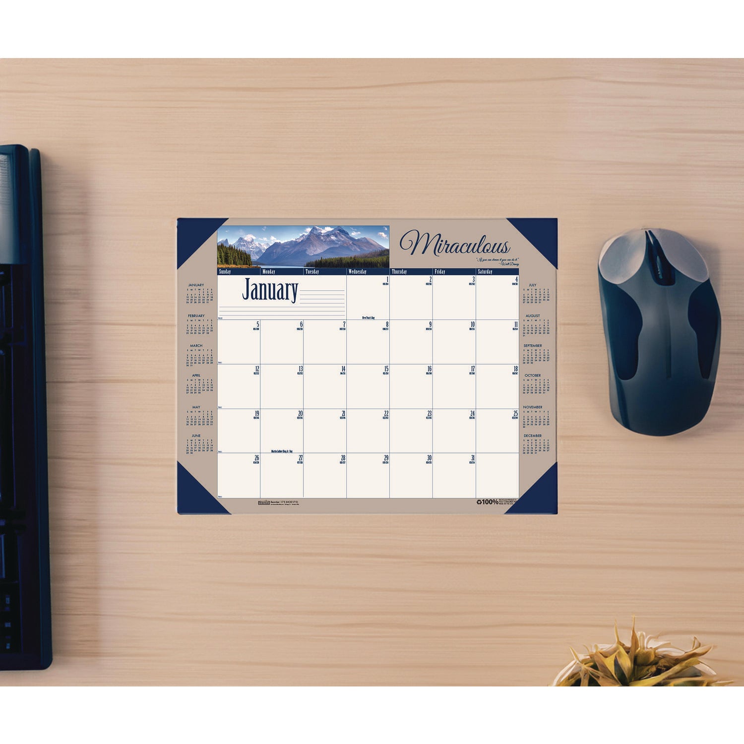 House of Doolittle Earthscapes Recycled Monthly Desk Pad Calendar, Motivational Photos, 22 x 17, Blue Binding/Corners, 12-Month (Jan-Dec): 2025 (175)