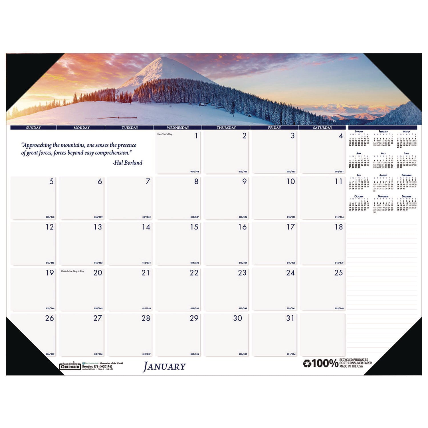 House of Doolittle Earthscapes Recycled Monthly Desk Pad Calendar, Mountains of the World Photos, 22 x 17, Black Corners,12-Month(Jan-Dec): 2025 (176)