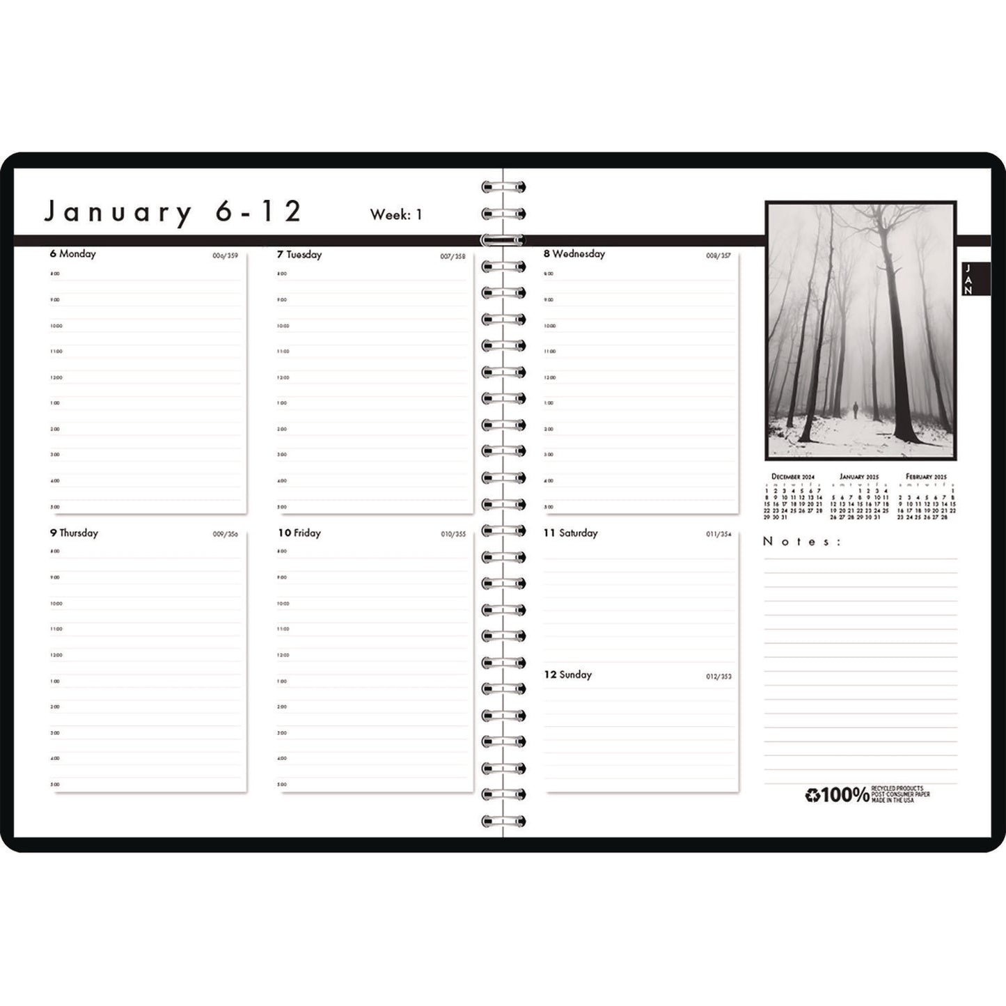 House of Doolittle Black-on-White Photo Weekly Appointment Book, Landscape Photography, 11 x 8.5, Black Cover, 12-Month (Jan to Dec): 2025 (217102)