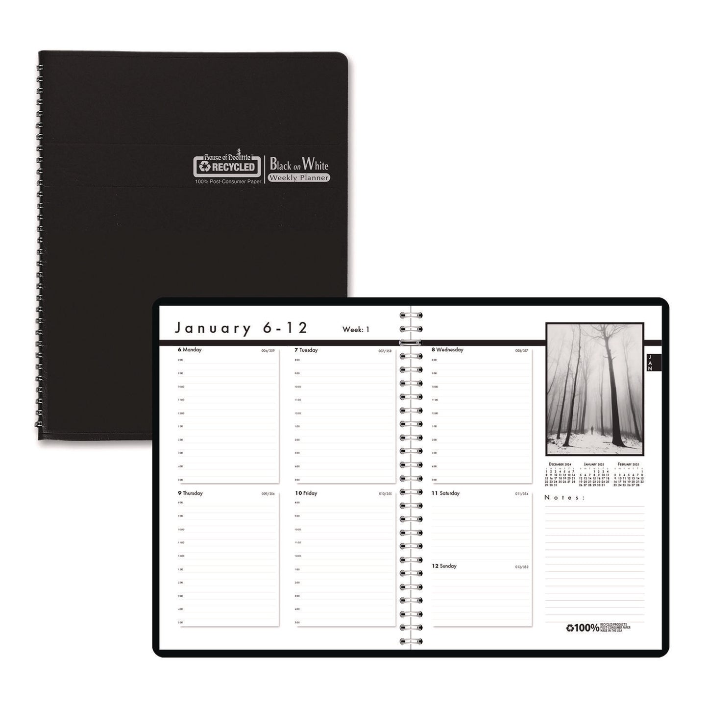 House of Doolittle Black-on-White Photo Weekly Appointment Book, Landscape Photography, 11 x 8.5, Black Cover, 12-Month (Jan to Dec): 2025 (217102)