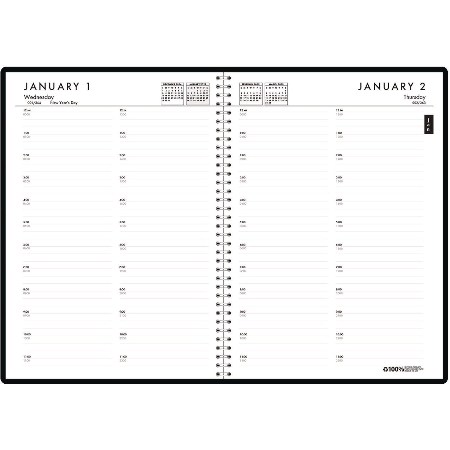 House of Doolittle 24/7 Recycled Daily Appointment Book/Monthly Planner, 10 x 7, Black Cover, 12-Month (Jan to Dec): 2025 (289632)