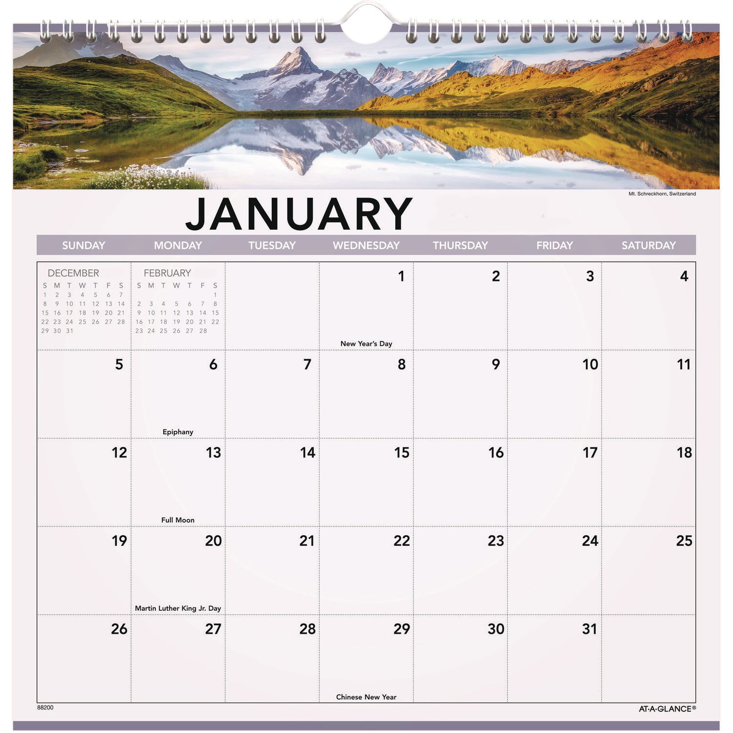 AT-A-GLANCE Landscape Monthly Wall Calendar, Landscapes Photography, 12 x 12, White/Multicolor Sheets, 12-Month (Jan to Dec): 2025 (88200)