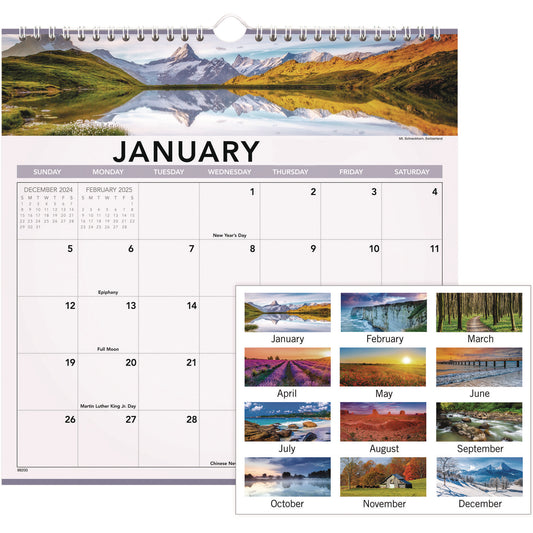 AT-A-GLANCE Landscape Monthly Wall Calendar, Landscapes Photography, 12 x 12, White/Multicolor Sheets, 12-Month (Jan to Dec): 2025 (88200)