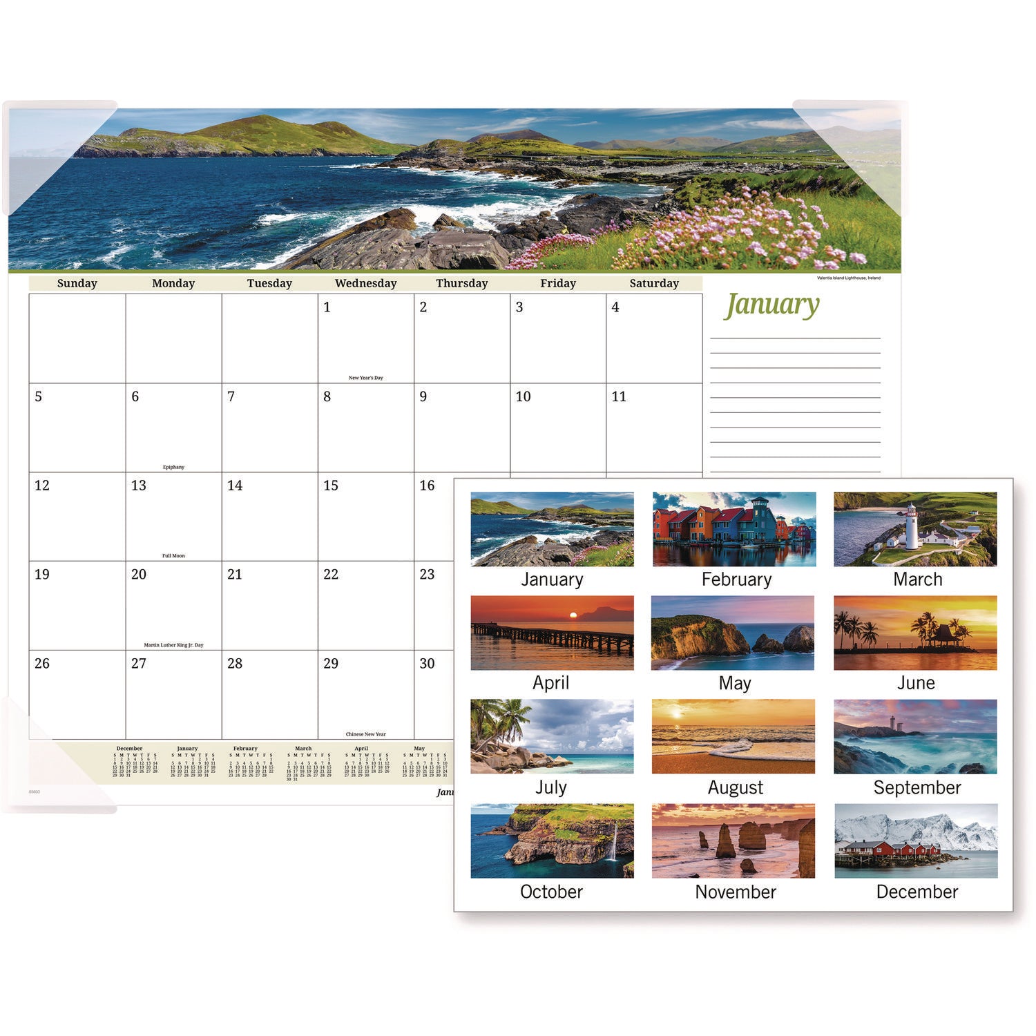 AT-A-GLANCE Seascape Panoramic Desk Pad, Seascape Panoramic Photography, 22 x 17, White Sheets, Clear Corners, 12-Month (Jan-Dec): 2025 (89803)