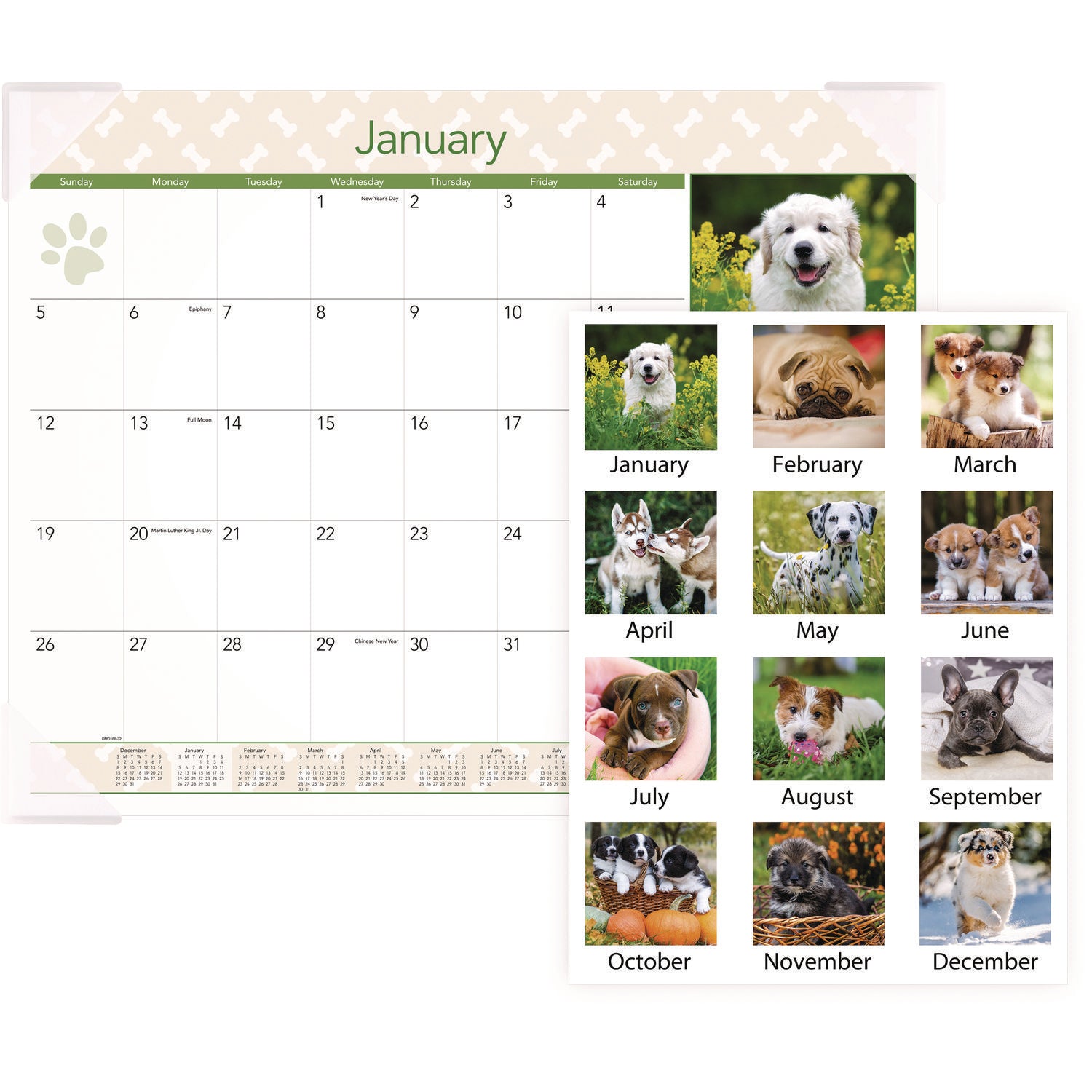 AT-A-GLANCE Puppies Monthly Desk Pad Calendar, Puppies Photography, 22 x 17, White Sheets, Clear Corners, 12-Month (Jan to Dec): 2025 (DMD16632)