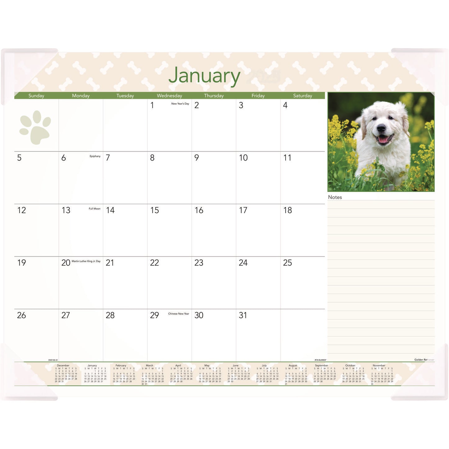 AT-A-GLANCE Puppies Monthly Desk Pad Calendar, Puppies Photography, 22 x 17, White Sheets, Clear Corners, 12-Month (Jan to Dec): 2025 (DMD16632)