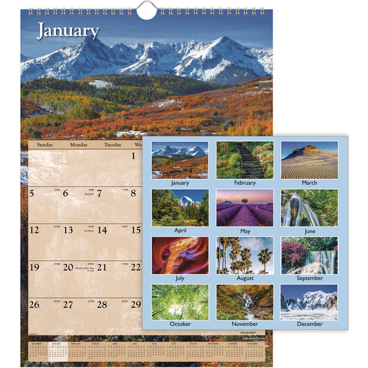 AT-A-GLANCE Scenic Monthly Wall Calendar, Landscape Photography, 12 x 17, White/Multicolor Sheets, 12-Month (Jan to Dec): 2025 (DMW20028)