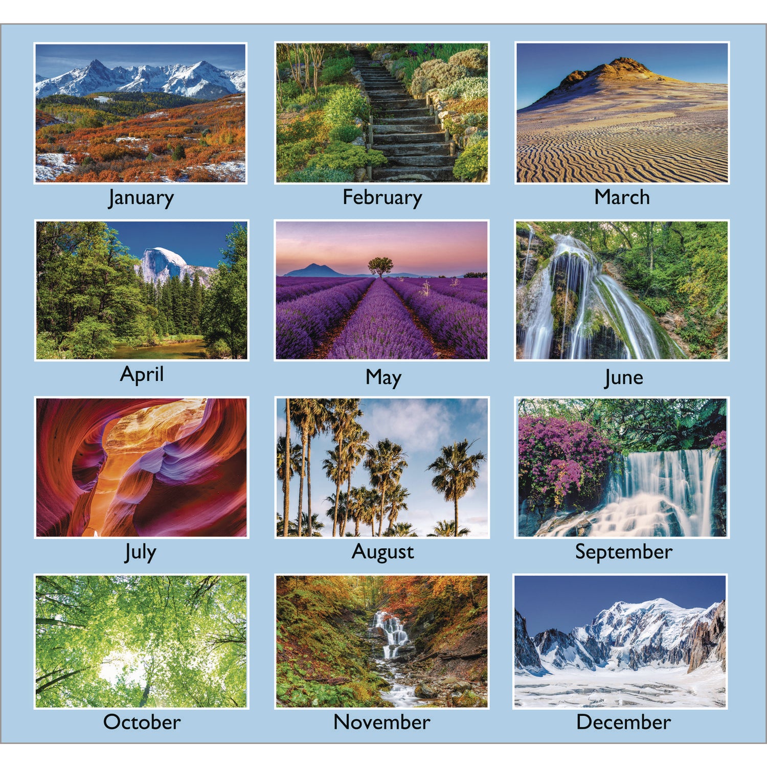 AT-A-GLANCE Scenic Monthly Wall Calendar, Landscape Photography, 12 x 17, White/Multicolor Sheets, 12-Month (Jan to Dec): 2025 (DMW20028)