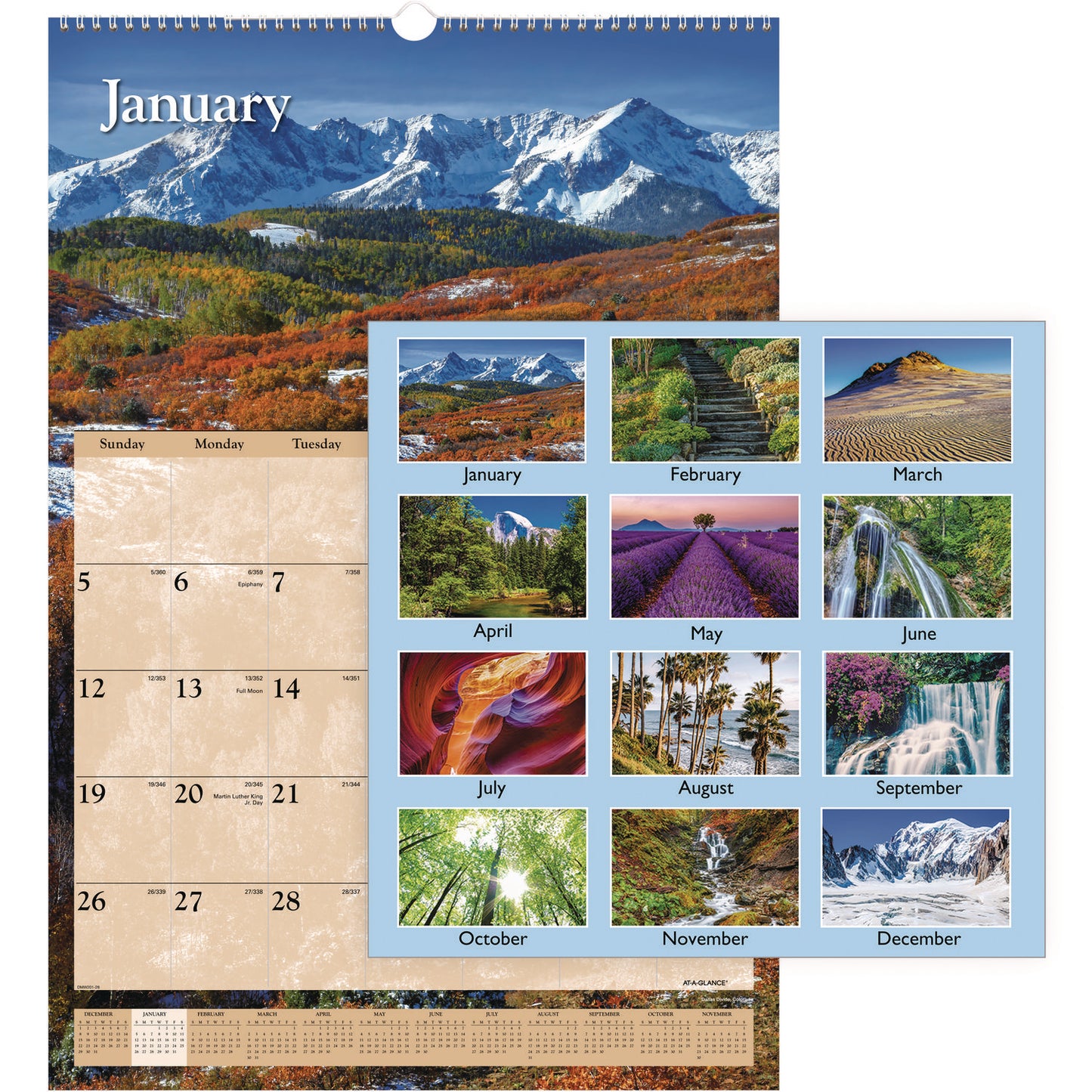 AT-A-GLANCE Scenic Monthly Wall Calendar, Landscape Photography, 15.5 x 22.75, White/Multicolor Sheets, 12-Month (Jan-Dec): 2025 (DMW20128)
