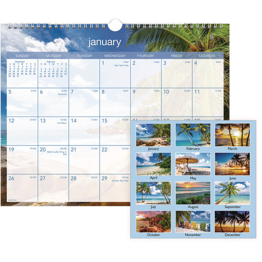 AT-A-GLANCE Tropical Escape Wall Calendar, Tropical Escape Photography, 15 x 12, Pale Blue/Multicolor Sheets, 12-Month (Jan to Dec): 2025 (DMWTE828)