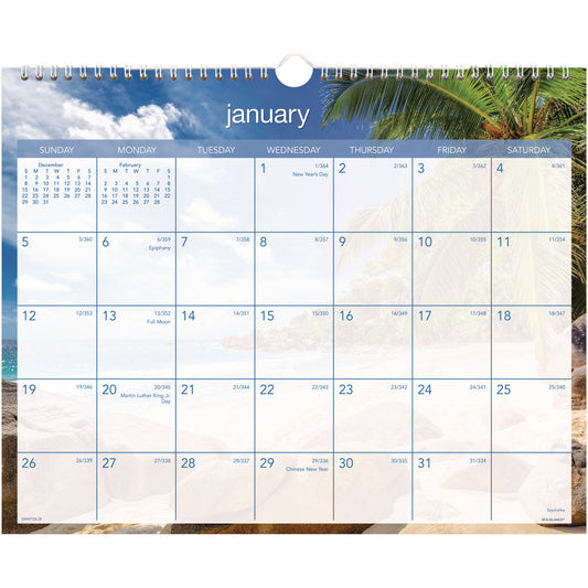 AT-A-GLANCE Tropical Escape Wall Calendar, Tropical Escape Photography, 15 x 12, Pale Blue/Multicolor Sheets, 12-Month (Jan to Dec): 2025 (DMWTE828)