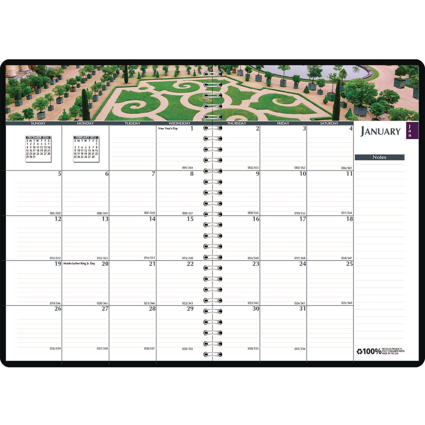 House of Doolittle Earthscapes Recycled Weekly/Monthly Planner, Gardens of the World Photography, 10 x 7, Black Cover, 12-Month (Jan-Dec): 2025 (294632)