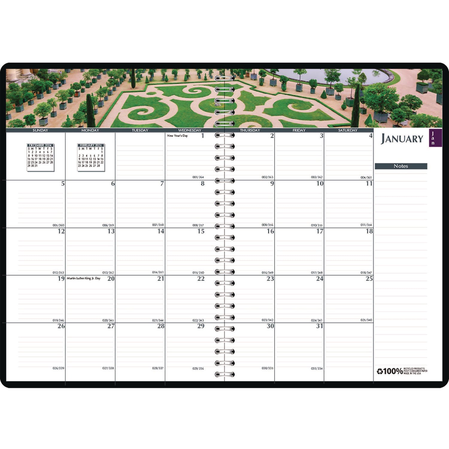 House of Doolittle Earthscapes Recycled Weekly/Monthly Planner, Gardens of the World Photography, 10 x 7, Black Cover, 12-Month (Jan-Dec): 2025 (294632)