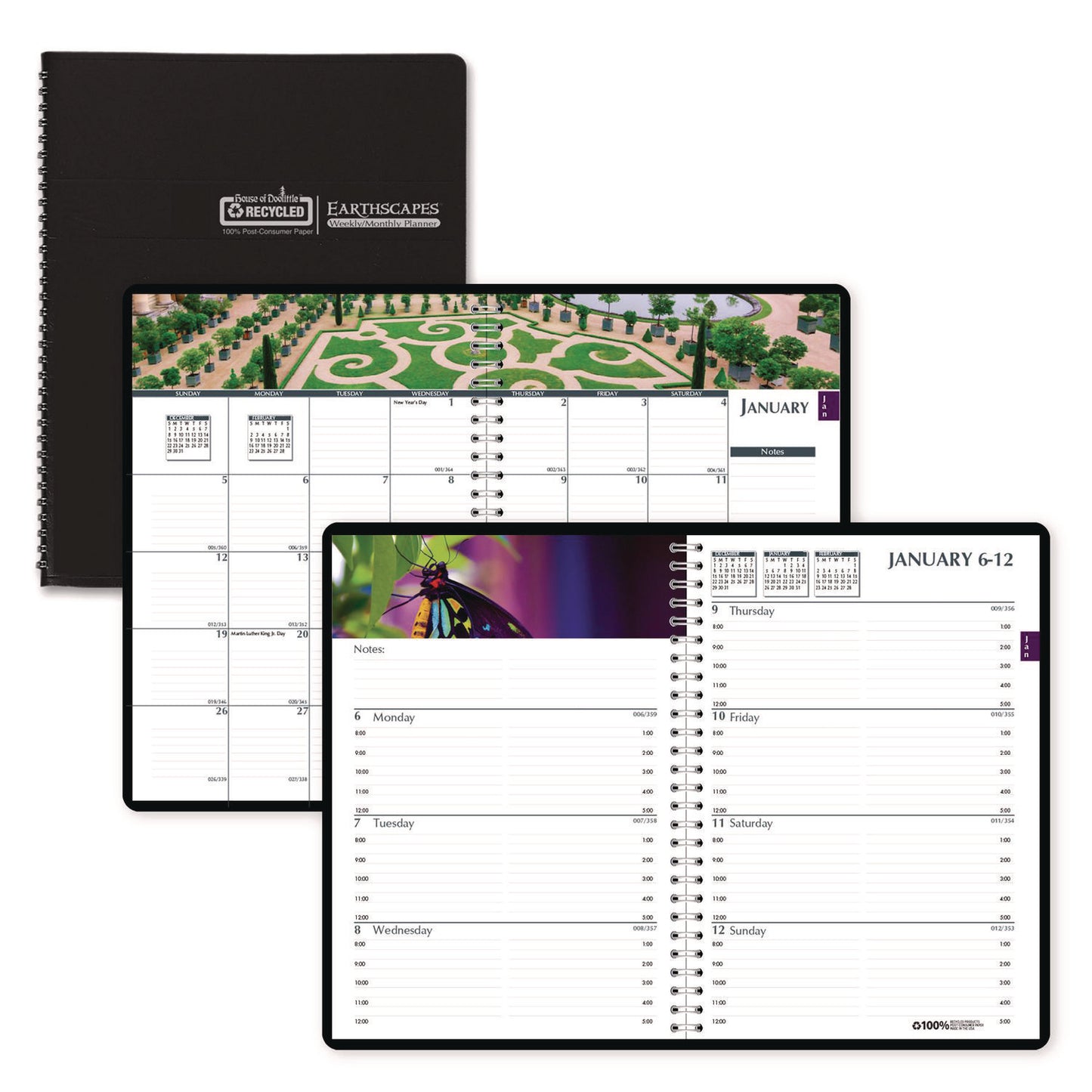 House of Doolittle Earthscapes Recycled Weekly/Monthly Planner, Gardens of the World Photography, 10 x 7, Black Cover, 12-Month (Jan-Dec): 2025 (294632)
