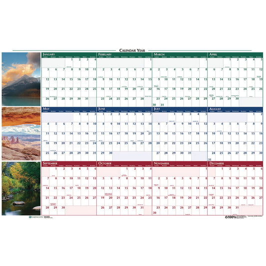 House of Doolittle Earthscapes Recycled Reversible/Erasable Yearly Wall Calendar, Nature Photos, 24 x 37, White Sheets, 12-Month (Jan-Dec): 2025 (393)