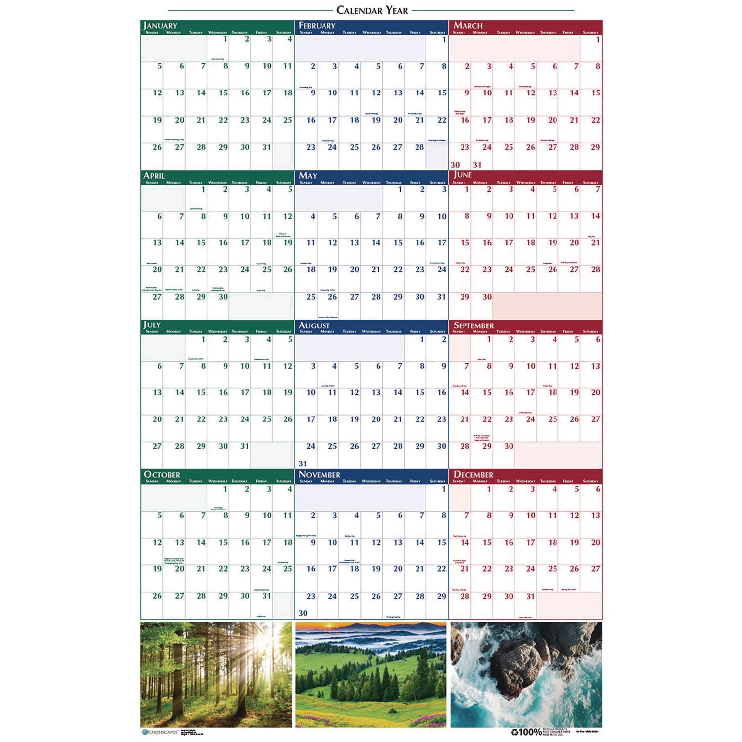 House of Doolittle Earthscapes Recycled Reversible/Erasable Yearly Wall Calendar, Nature Photos, 18 x 24, White Sheets, 12-Month (Jan-Dec): 2025 (3930)