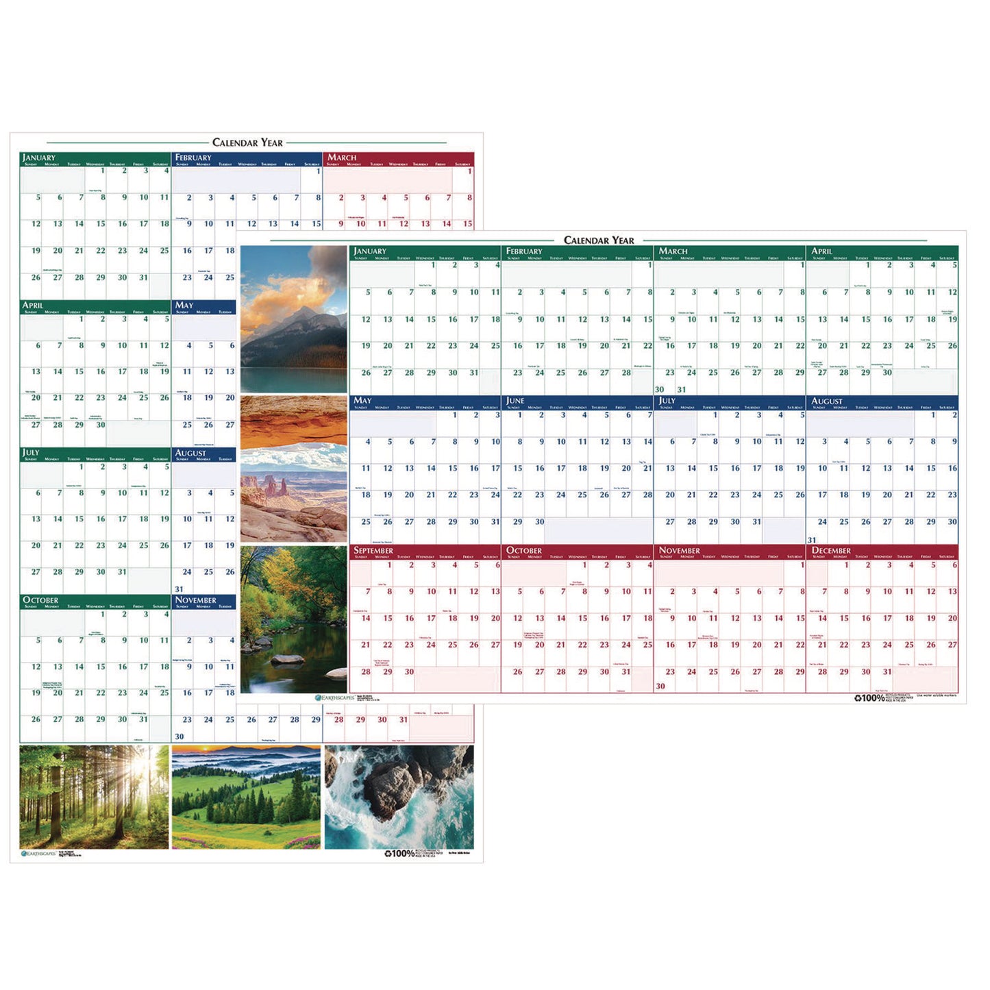 House of Doolittle Earthscapes Recycled Reversible/Erasable Yearly Wall Calendar, Nature Photos, 32 x 48, White Sheets, 12-Month (Jan-Dec): 2025 (3931)