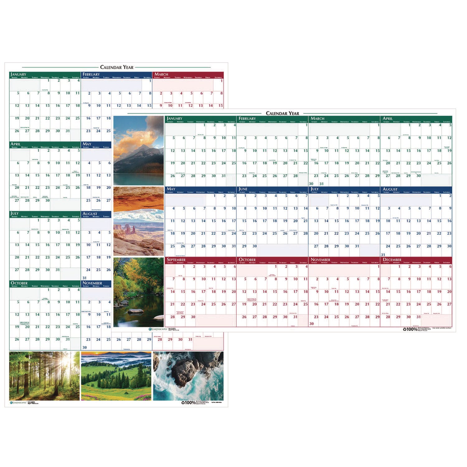 House of Doolittle Earthscapes Recycled Reversible/Erasable Yearly Wall Calendar, Nature Photos, 32 x 48, White Sheets, 12-Month (Jan-Dec): 2025 (3931)