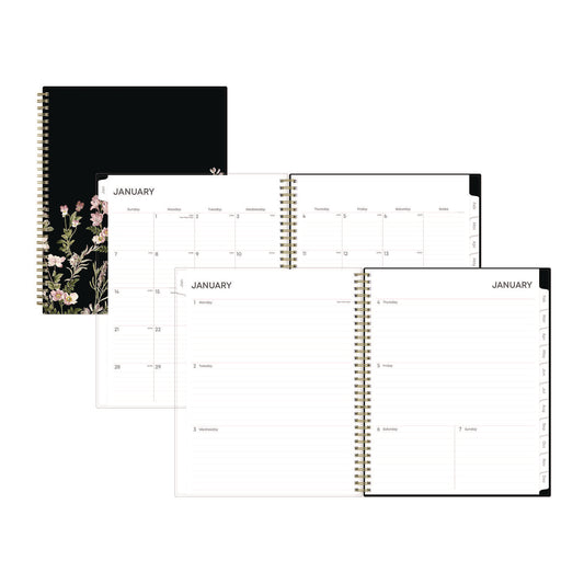 Blue Sky Nevaeh Weekly/Monthly Planner, Floral Artwork, 11 x 8.5, Black/Multicolor Cover, 12-Month (Jan to Dec): 2025 (143945)