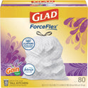 Glad ForceFlex Kitchen Drawstring Trash Bags, 13 gal, Lavender Breeze Scent, 24" x 27.38", White, 80/Box (78902BX)