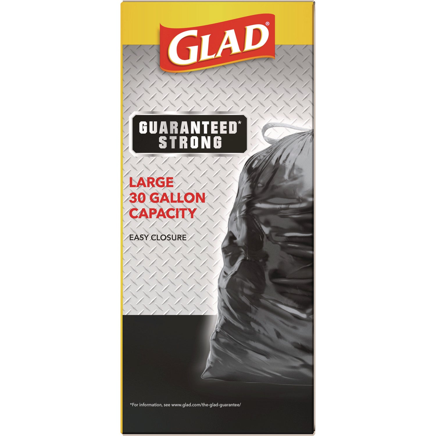 Glad Guaranteed Strong Large Drawstring Trash Bags, Three-Ply, 30 gal, 1.05 mil, 30" x 33", Black, 15/Box (78966BX)