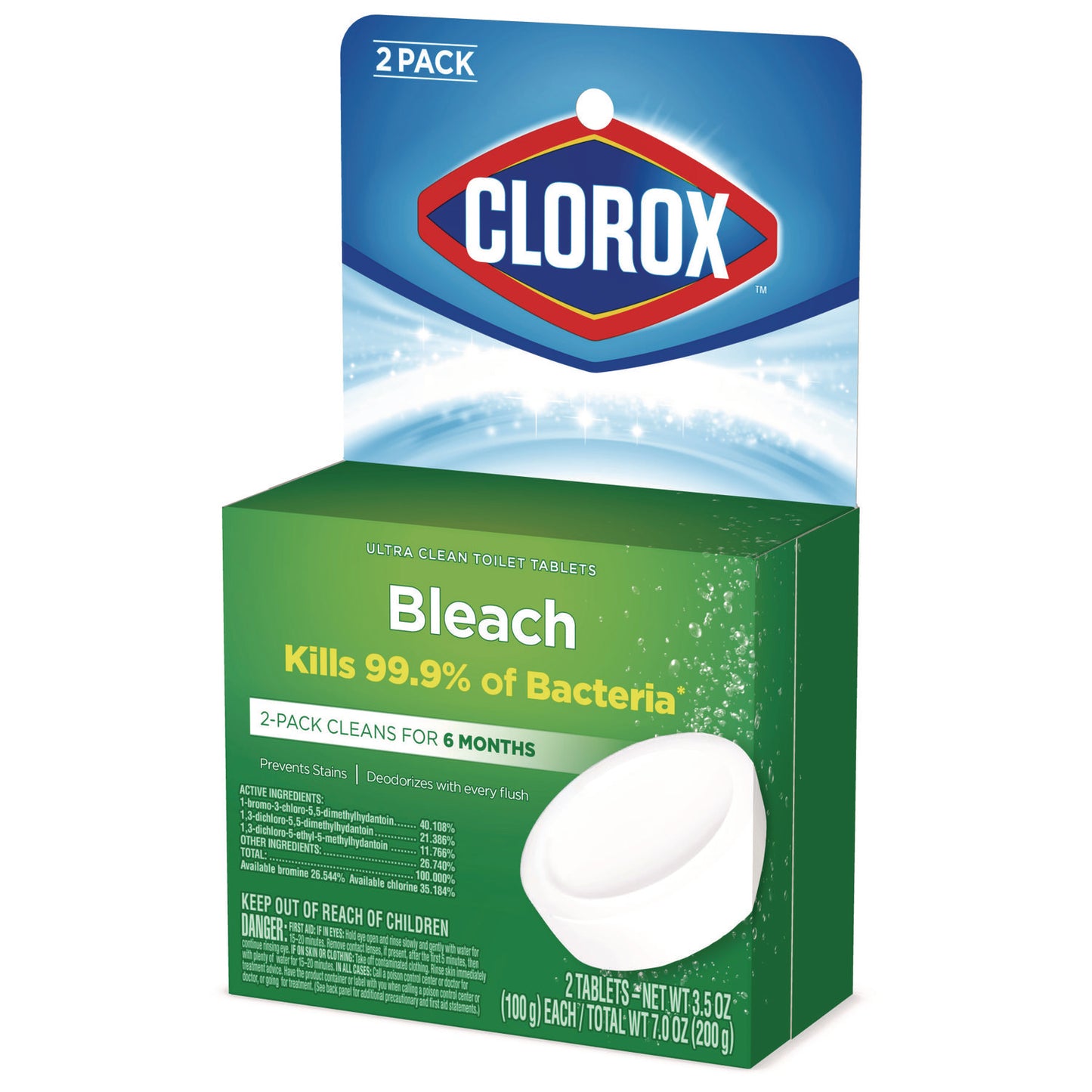 Clorox Ultra Clean Toilet Tablets Bleach, 3.5 oz Tablet, 2/Pack, 6 Packs/Carton (30024CT)