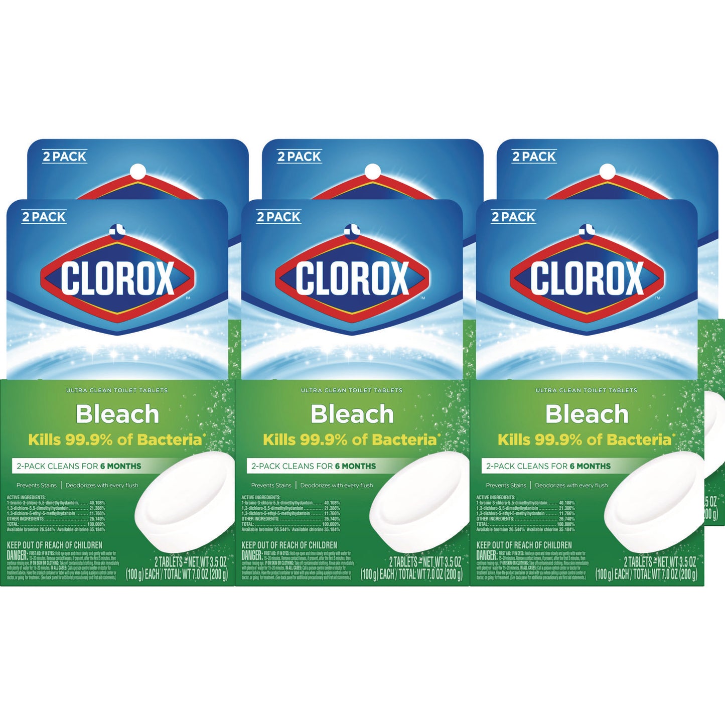 Clorox Ultra Clean Toilet Tablets Bleach, 3.5 oz Tablet, 2/Pack, 6 Packs/Carton (30024CT)